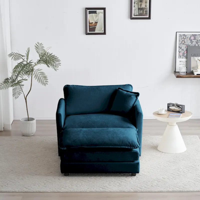 Accent Chair with Ottoman - Chenille Fabric, Solid Wood Frame, 41.4"W x 33"H, 300 lbs Capacity