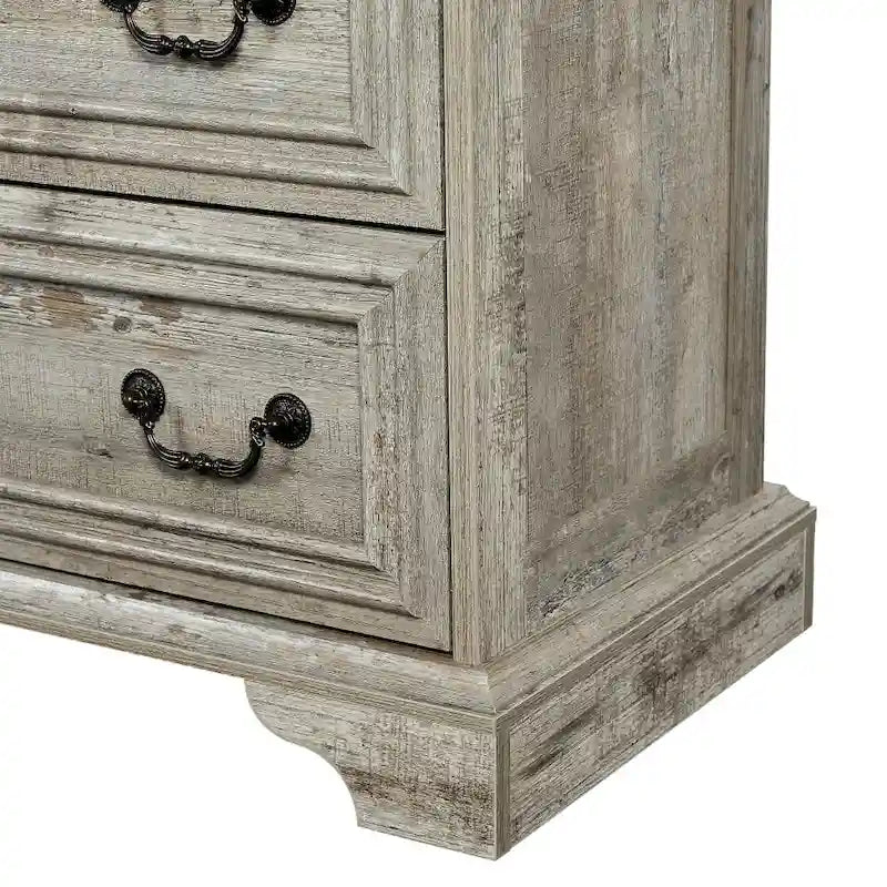 7-Drawer Dresser - White Wood Grain, Farmhouse Style, Metal Slides, Embossed Texture, Vintage