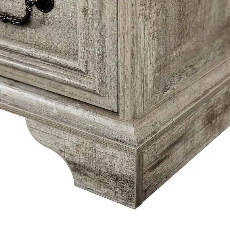 7-Drawer Dresser - White Wood Grain, Farmhouse Style, Metal Slides, Embossed Texture, Vintage