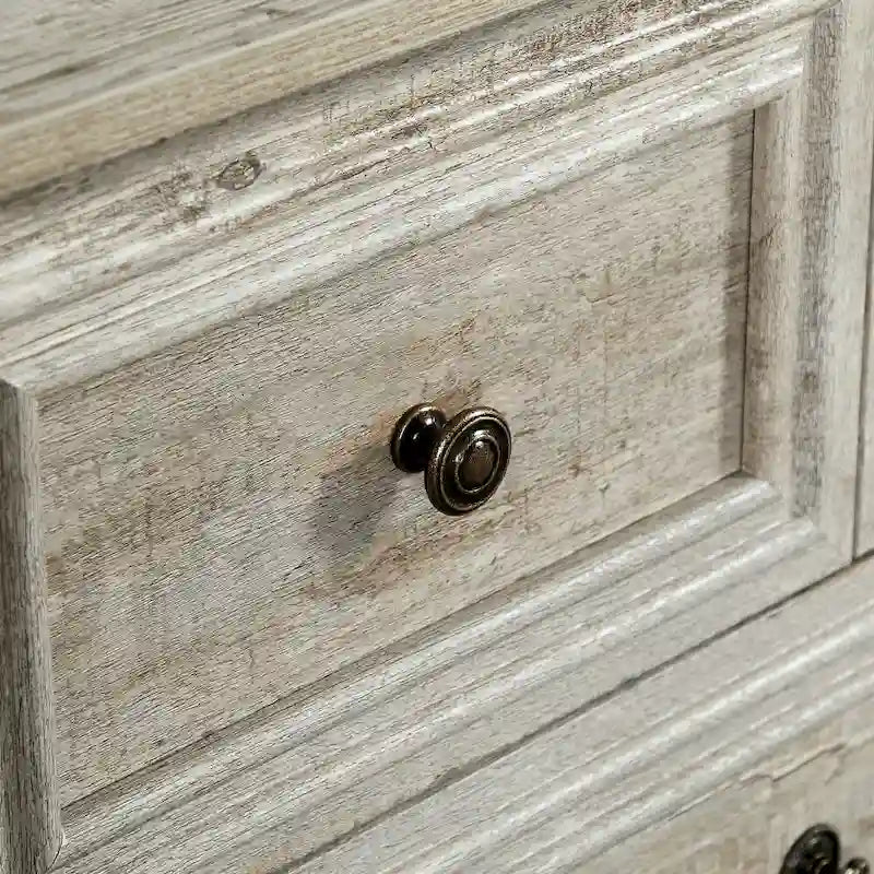 7-Drawer Dresser - White Wood Grain, Farmhouse Style, Metal Slides, Embossed Texture, Vintage