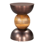 Round Pedestal End Table - Bronze & Brown, Iron & Solid Wood, 14"W x 20.3"H, Multi-Use
