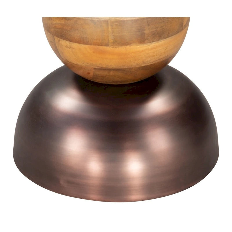 Round Pedestal End Table - Bronze & Brown, Iron & Solid Wood, 14"W x 20.3"H, Multi-Use