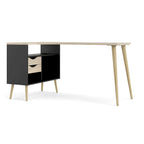 L-Shaped Desk - Black & Oak, 2 Drawers, 3 Shelves, Scandinavian, 57.13"W x 29.84"H