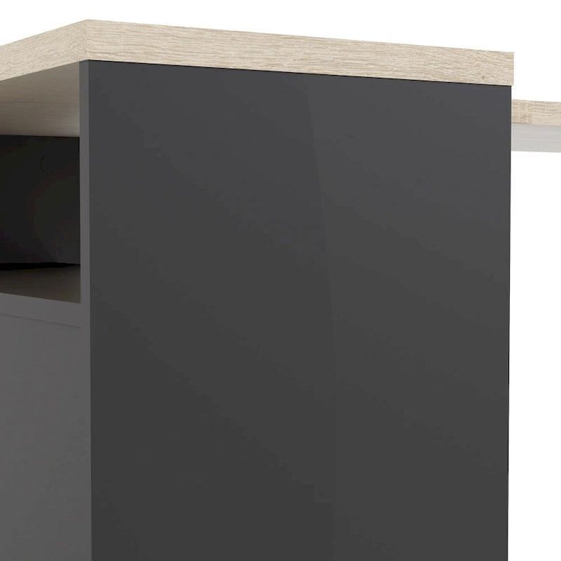 L-Shaped Desk - Black & Oak, 2 Drawers, 3 Shelves, Scandinavian, 57.13"W x 29.84"H