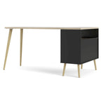 L-Shaped Desk - Black & Oak, 2 Drawers, 3 Shelves, Scandinavian, 57.13"W x 29.84"H