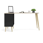 L-Shaped Desk - Black & Oak, 2 Drawers, 3 Shelves, Scandinavian, 57.13"W x 29.84"H