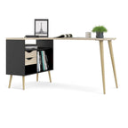 L-Shaped Desk - Black & Oak, 2 Drawers, 3 Shelves, Scandinavian, 57.13"W x 29.84"H
