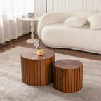 Round Wood Coffee Table - Hand-Carved Relief Design, Non-Slip Foot Pads, Fully Assembled