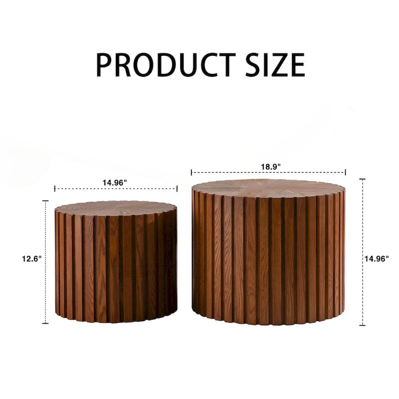 Round Wood Coffee Table - Hand-Carved Relief Design, Non-Slip Foot Pads, Fully Assembled