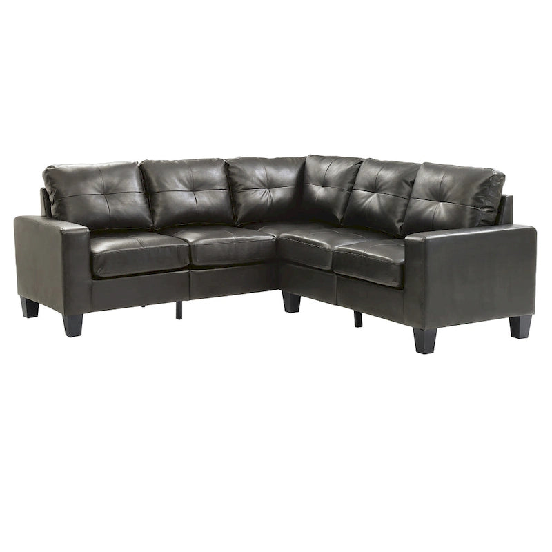 Tufted Faux Leather L Shape Sectional Sofa - 82 - Black