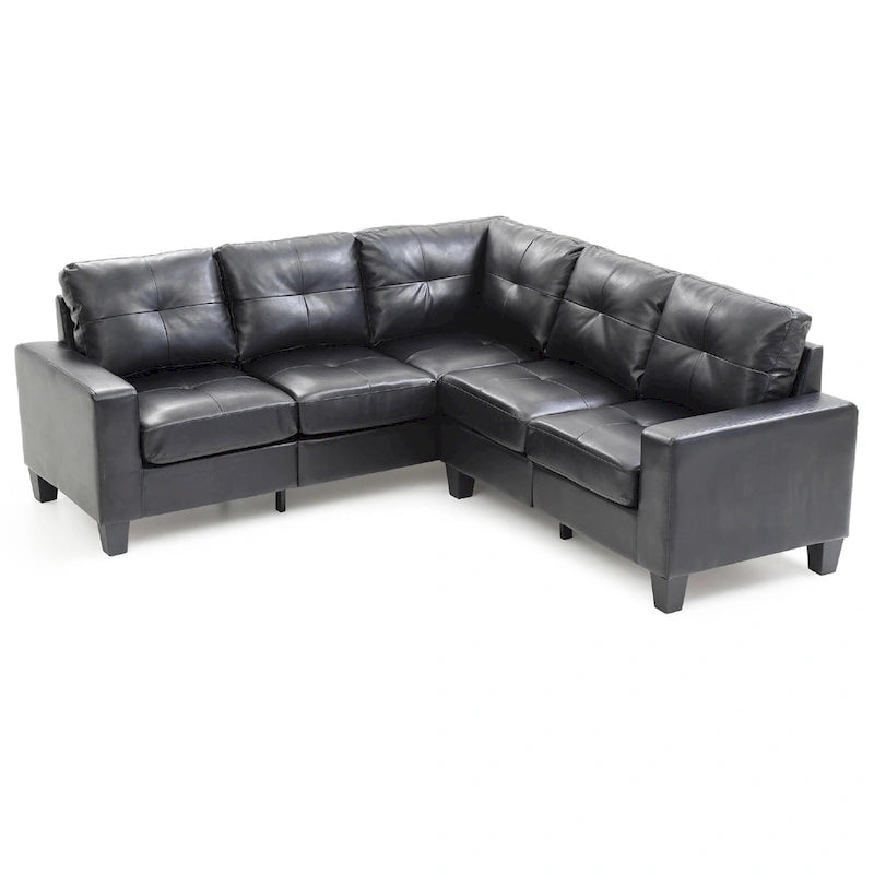 L-Shape Sectional Sofa - Black Faux Leather, Tufted, Pocket Coil, 82"W x 35"H, Compact Design