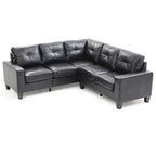 L-Shape Sectional Sofa - Black Faux Leather, Tufted, Pocket Coil, 82"W x 35"H, Compact Design