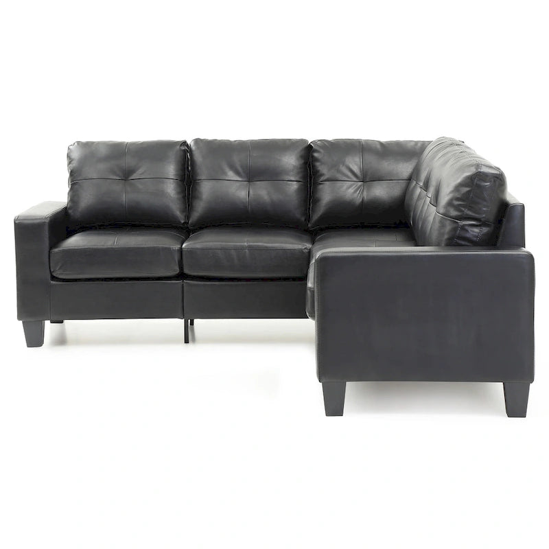 L-Shape Sectional Sofa - Black Faux Leather, Tufted, Pocket Coil, 82"W x 35"H, Compact Design