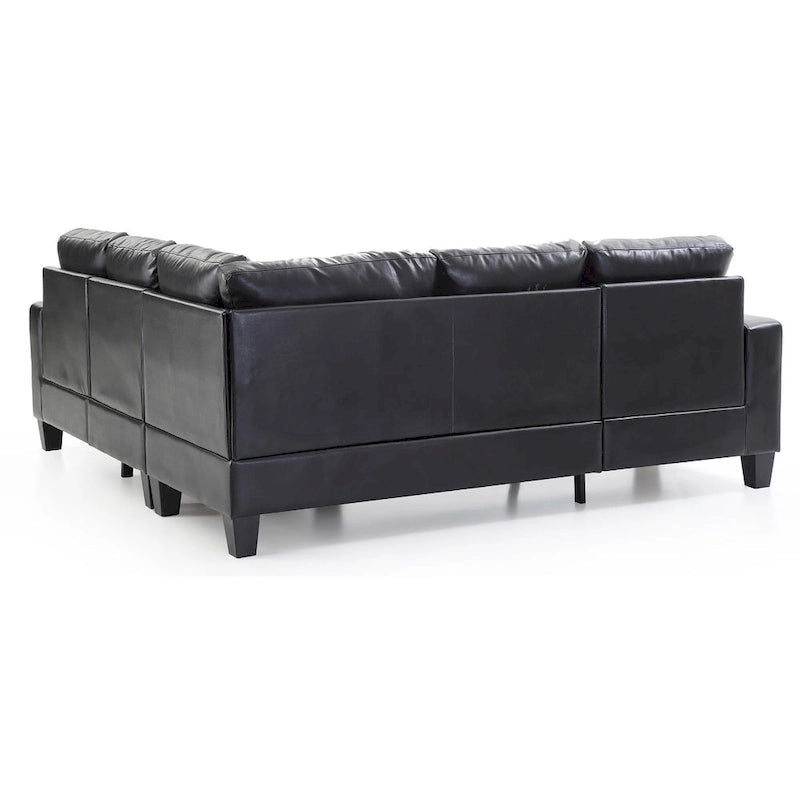 L-Shape Sectional Sofa - Black Faux Leather, Tufted, Pocket Coil, 82"W x 35"H, Compact Design