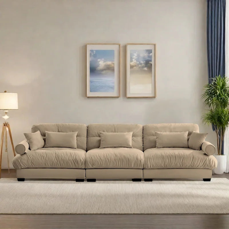Modular Sectional Sofa - Velvet, 5-Seat, Cloud Cushion, Bolster Armrests, 130"W, Configurable