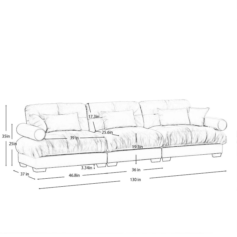 Modular Sectional Sofa - Velvet, 5-Seat, Cloud Cushion, Bolster Armrests, 130"W, Configurable