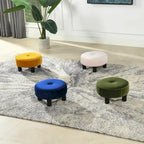 Round Footstool Ottoman - 16" Diameter, Vertical Tufted, Black Legs, Mid-Century Modern, 200 lbs