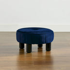 Round Footstool Ottoman - 16" Diameter, Vertical Tufted, Black Legs, Mid-Century Modern, 200 lbs