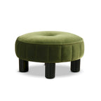 Round Footstool Ottoman - 16" Diameter, Vertical Tufted, Black Legs, Mid-Century Modern, 200 lbs