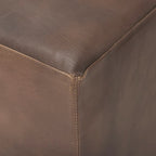 36" Square Ottoman Black Genuine Leather Top-Grain Upholstery Brass Metal Base Modern Living Room Furniture