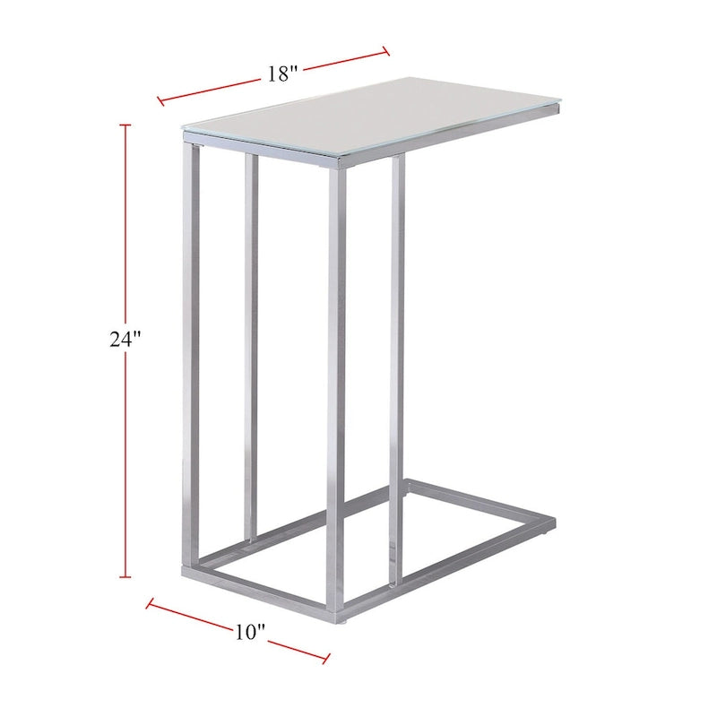 Accent Table - White Tempered Glass Top, Chrome Base, Slides Under Sofa, Multi-Functional