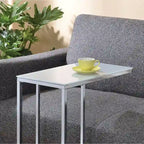 Accent Table - White Tempered Glass Top, Chrome Base, Slides Under Sofa, Multi-Functional