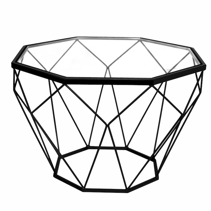 Modern Octagon Coffee Table - 21.5" Tempered Glass Top, Gold Geometric Metal Base, Multi-Use