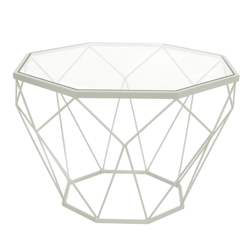 Modern Octagon Coffee Table - 21.5" Tempered Glass Top, Gold Geometric Metal Base, Multi-Use