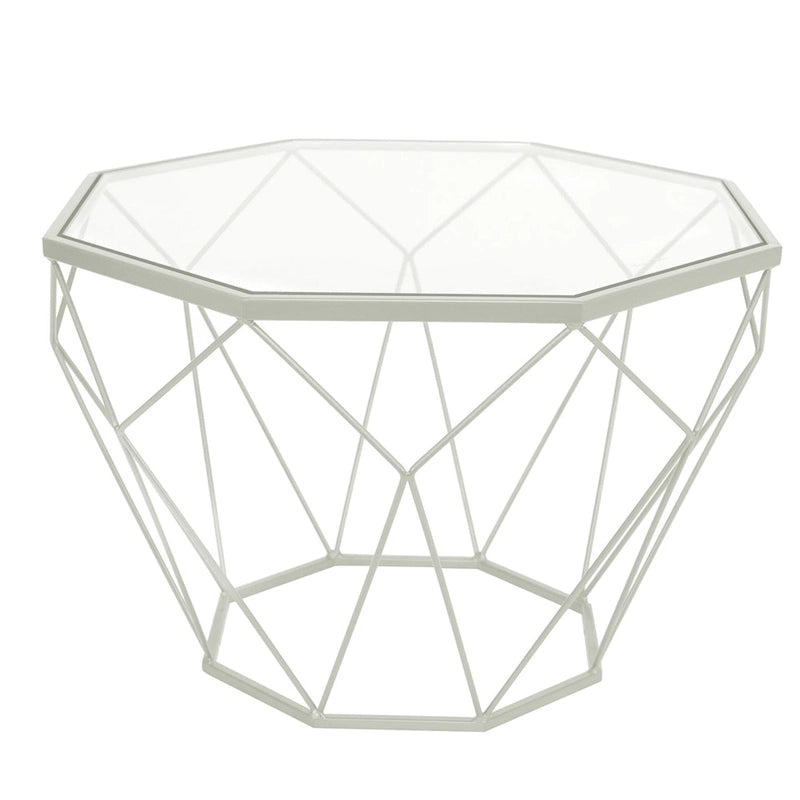 Modern Octagon Coffee Table - 21.5" Tempered Glass Top, Gold Geometric Metal Base, Multi-Use