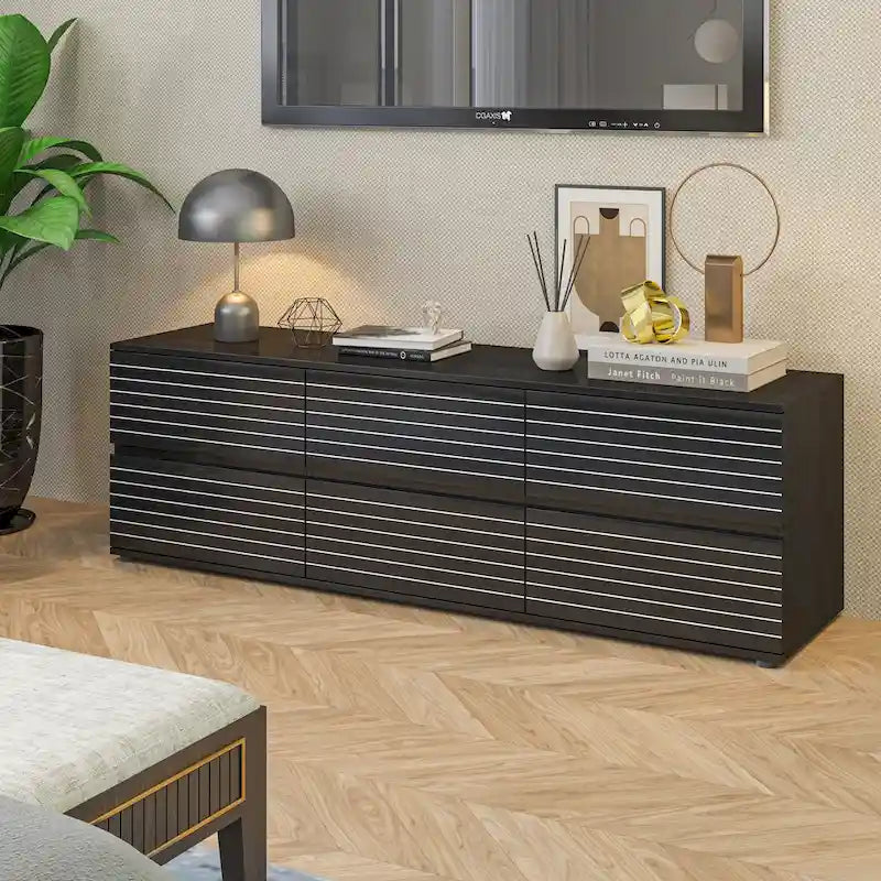 63W Versatile Dresser/TV Stand with Six Drawers - Black and White