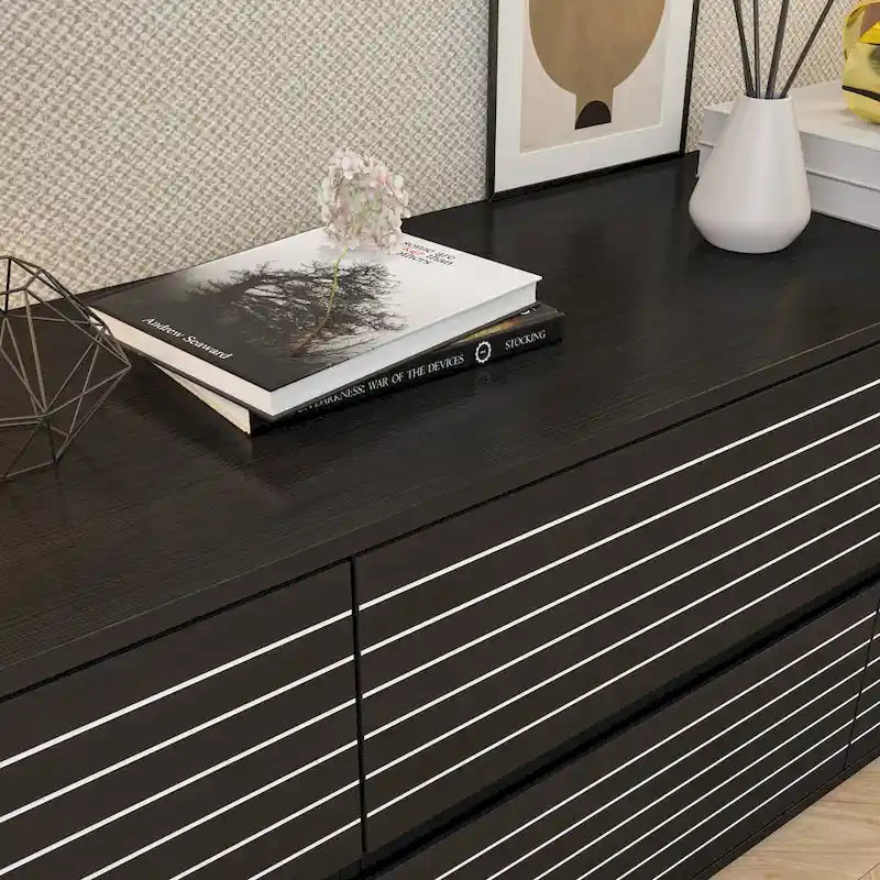 Low Profile Dresser/TV Stand - Black & White, 6 Drawers, 63"W x 19.7"H, Multi-Functional