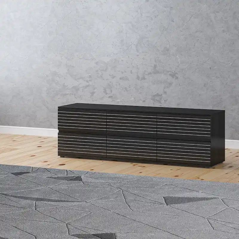 Low Profile Dresser/TV Stand - Black & White, 6 Drawers, 63"W x 19.7"H, Multi-Functional