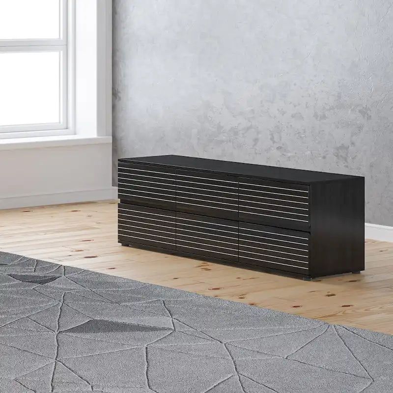 Low Profile Dresser/TV Stand - Black & White, 6 Drawers, 63"W x 19.7"H, Multi-Functional