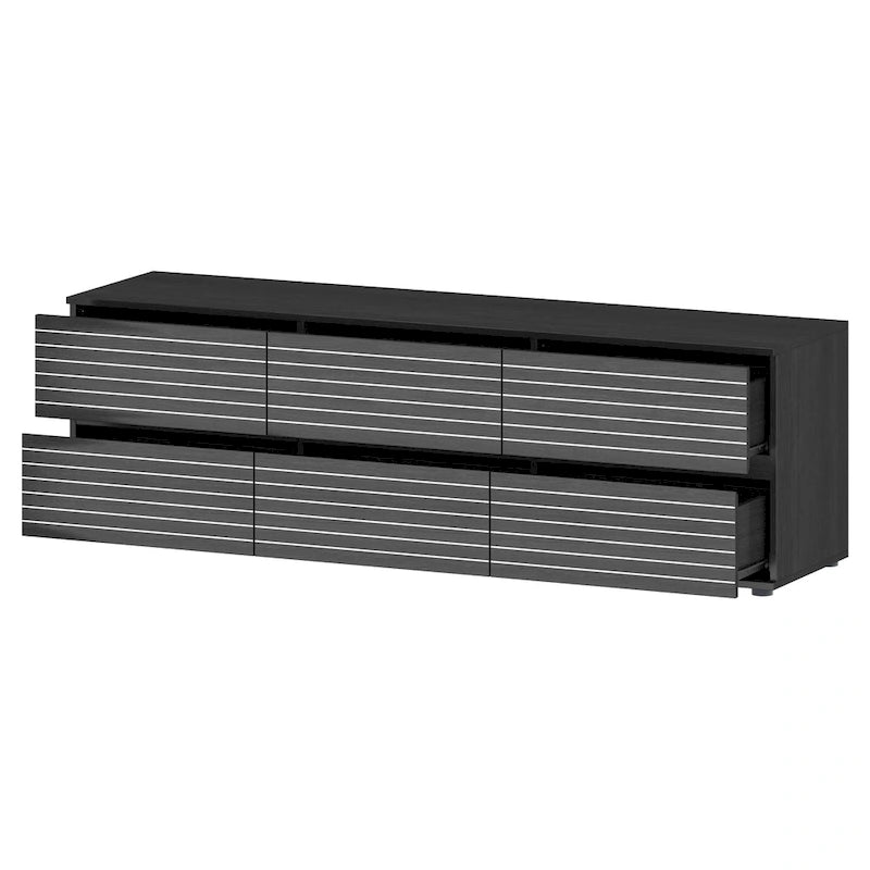 Low Profile Dresser/TV Stand - Black & White, 6 Drawers, 63"W x 19.7"H, Multi-Functional