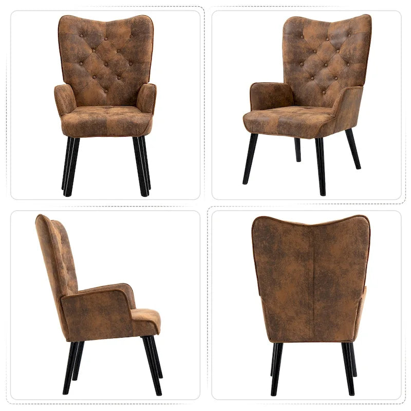 Mid-Century Wingback Accent Chair - Gold Velvet, Tufted Button, Wood Legs, Single Seat, 300 lbs Capacity