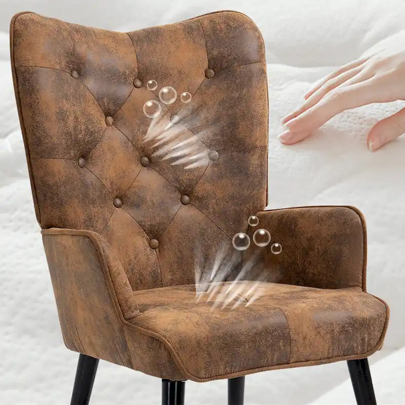 Mid-Century Wingback Accent Chair - Gold Velvet, Tufted Button, Wood Legs, Single Seat, 300 lbs Capacity