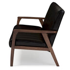 Mid-Century Modern Sofa - Dark Brown Faux Leather, Rubberwood Frame, 3-Seater, 63.98W x 31.89H