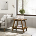 Mid-Century End Table - Wood, Sculptural Design, Storage Shelf, 26.77W x 21.65H