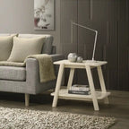 Mid-Century End Table - Wood, Sculptural Design, Storage Shelf, 26.77W x 21.65H
