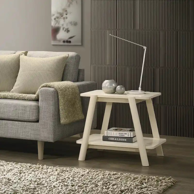 Mid-Century End Table - Wood, Sculptural Design, Storage Shelf, 26.77"W x 21.65"H