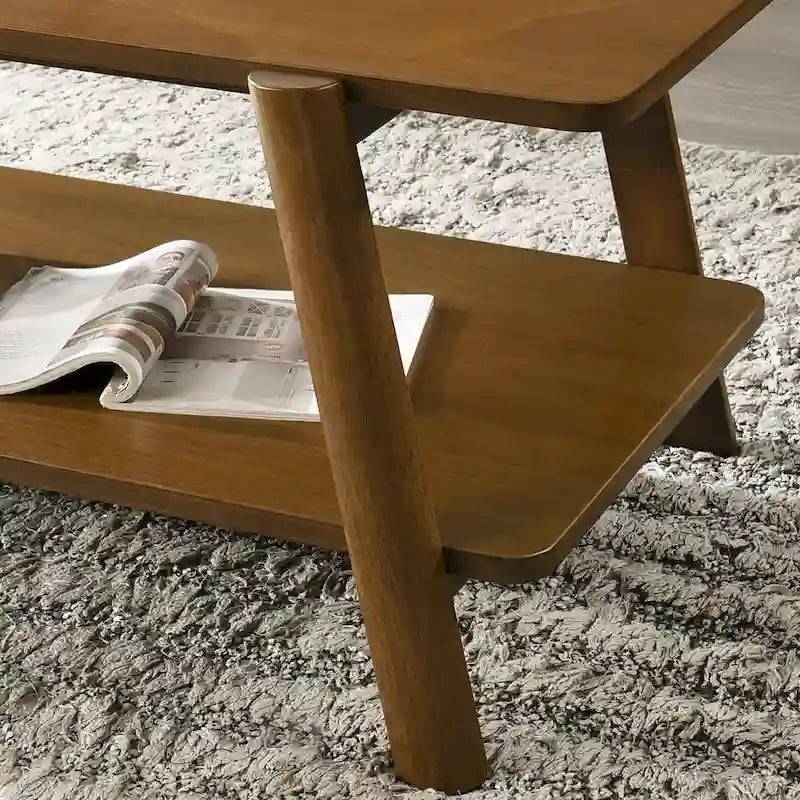 Mid-Century End Table - Wood, Sculptural Design, Storage Shelf, 26.77W x 21.65H