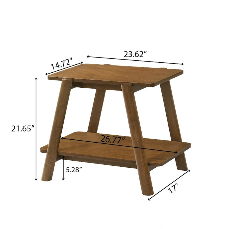 Mid-Century End Table - Wood, Sculptural Design, Storage Shelf, 26.77W x 21.65H