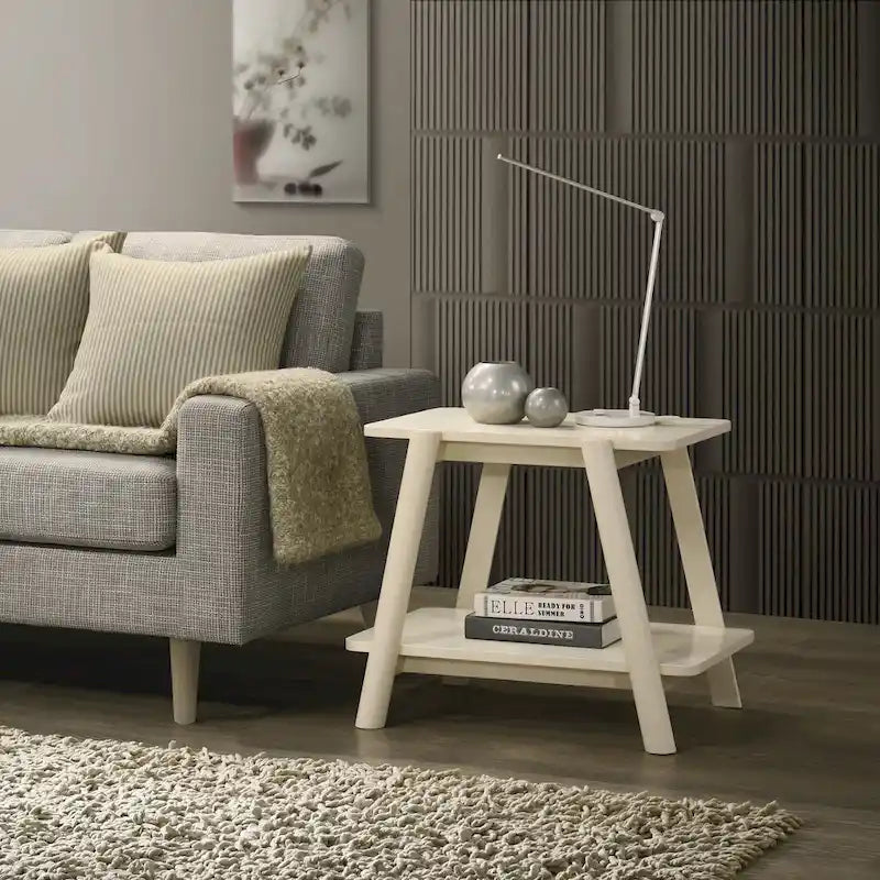 Mid-Century End Table - Wood, Sculptural Design, Storage Shelf, 26.77W x 21.65H
