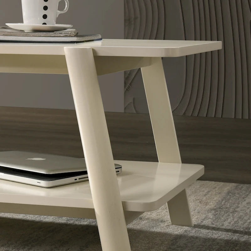 Mid-Century End Table - Wood, Sculptural Design, Storage Shelf, 26.77W x 21.65H