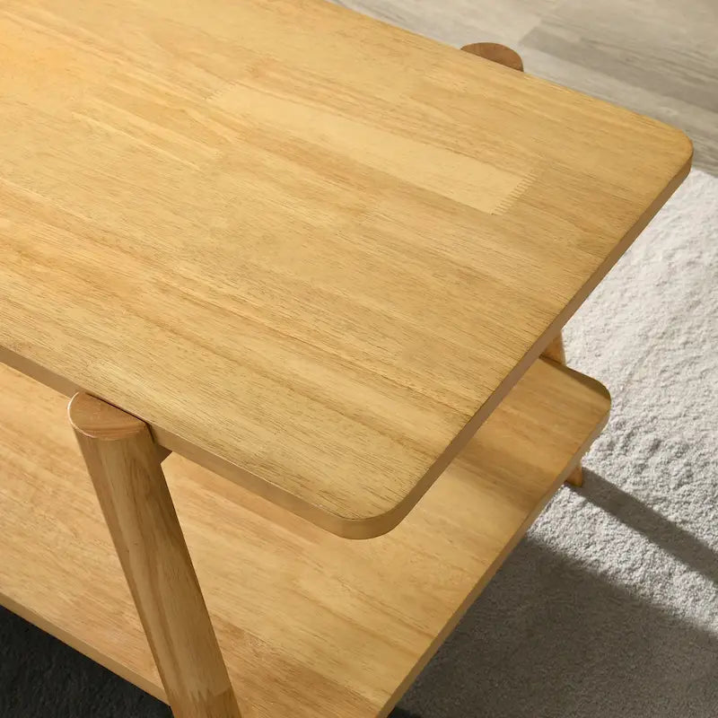 Mid-Century End Table - Wood, Sculptural Design, Storage Shelf, 26.77W x 21.65H