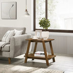 Mid-Century End Table - Wood, Sculptural Design, Storage Shelf, 26.77W x 21.65H
