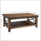 Rustic Coffee Table - Canyon Brown, Studded Metal Band, Metal Stretchers, 50"W x 19"H, 300 lbs