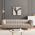 Mid-Century Modern Sofa - Light Grey Top Grain Leather, Tufted, Gold Metal Legs, High-Density Foam