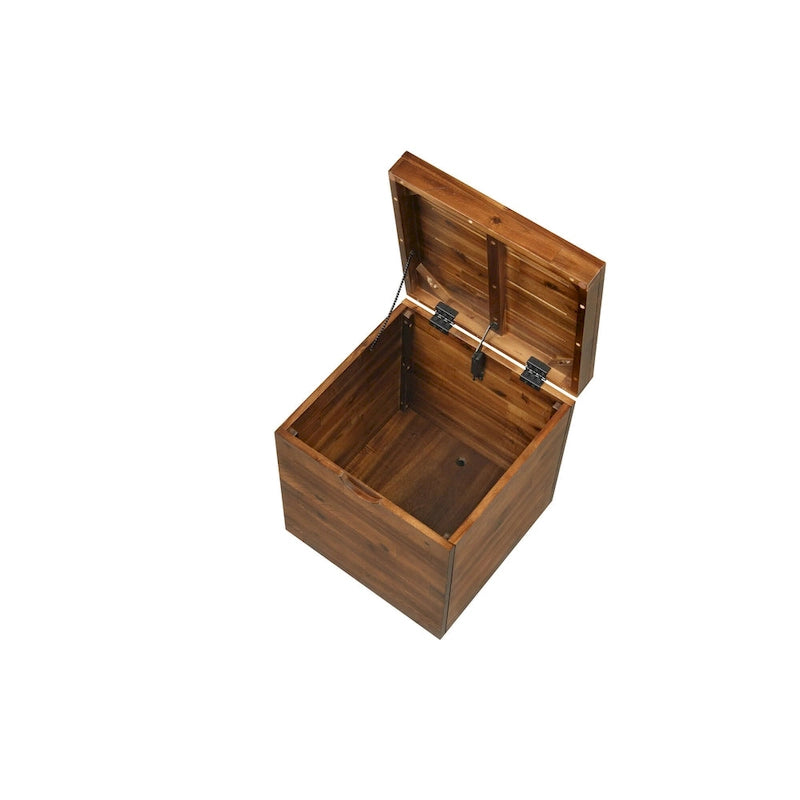 Storage Cube Trunk - Dark Brown, Solid Acacia Wood, Hinged Lid, 17.75"W x 19"H, Multi-Use