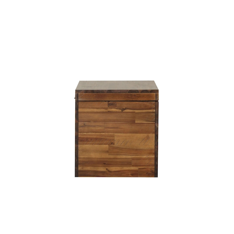 Storage Cube Trunk - Dark Brown, Solid Acacia Wood, Hinged Lid, 17.75"W x 19"H, Multi-Use